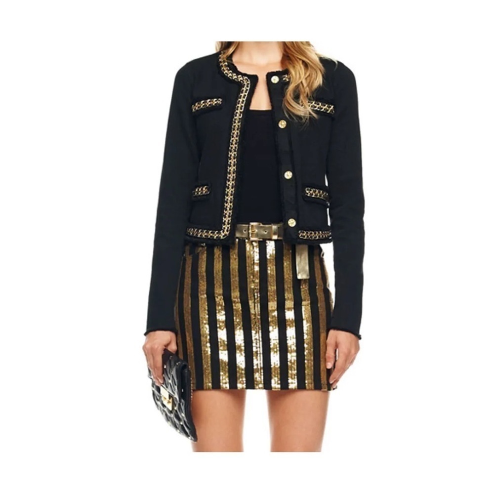 Michael Kors Black and Gold Sequin Stripe Mini Skirt